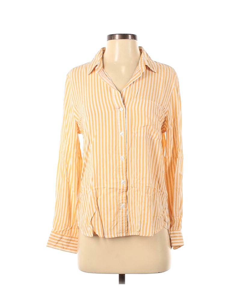 Velvet Heart 100% Rayon Stripes Yellow Orange Long Sleeve Button-Down ...