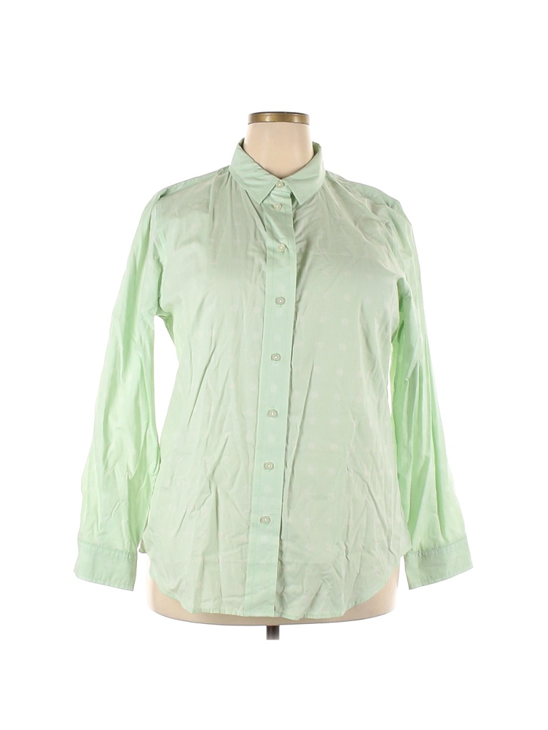 Lizwear by Liz Claiborne 100% Cotton Solid Green Long Sleeve Button ...