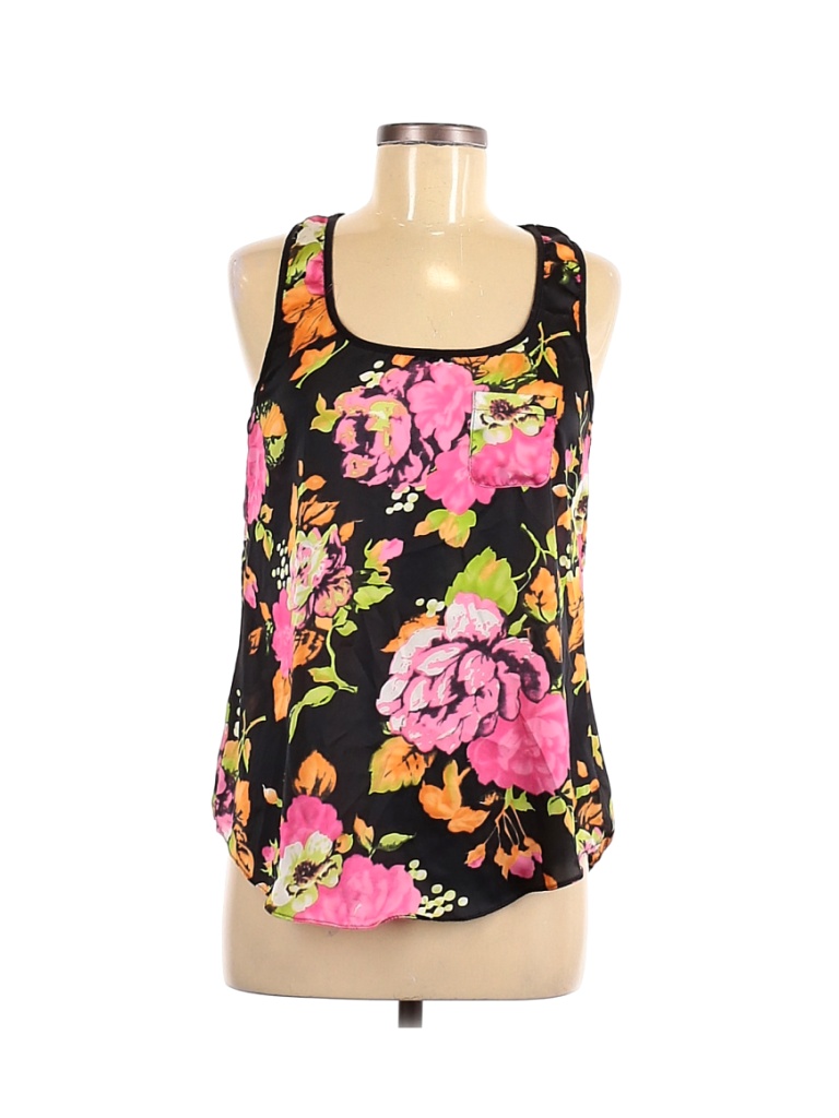 H I P 100 Polyester Floral Black Sleeveless Blouse Size M 68 Off