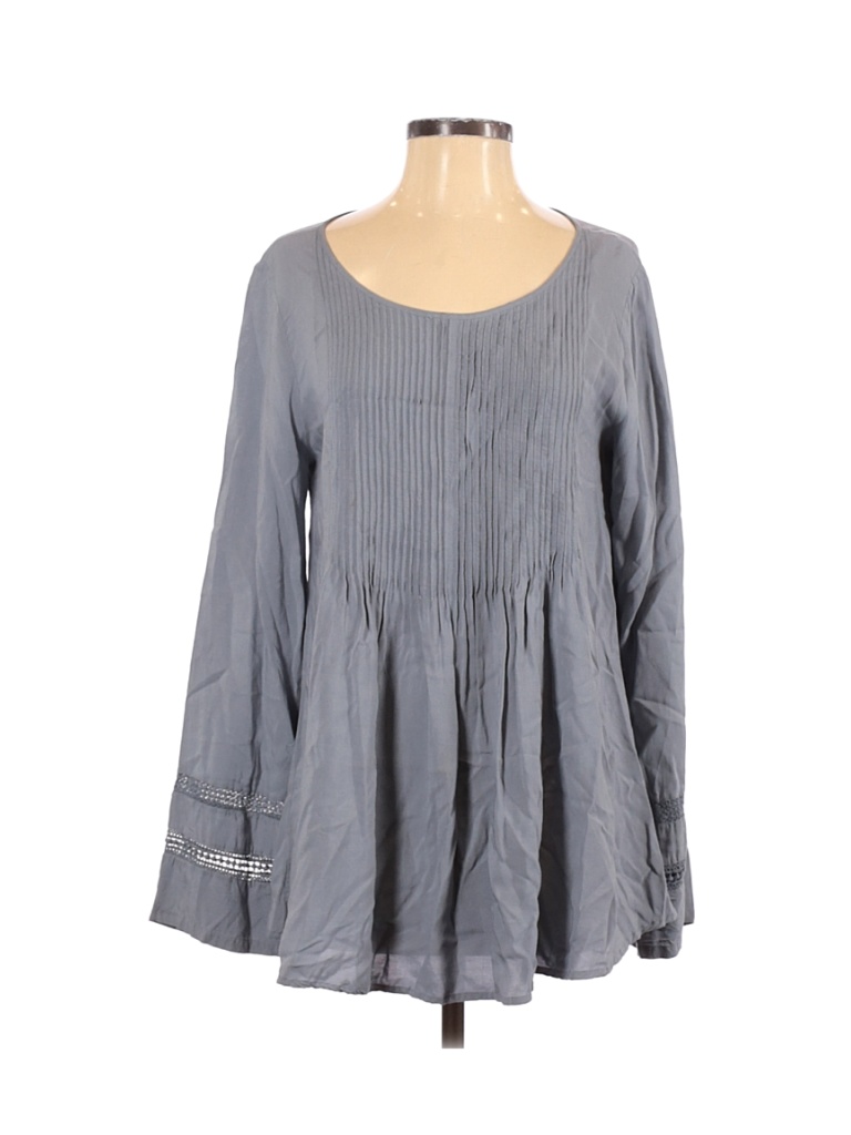 Sundance 100 Rayon Solid Gray Blue Long Sleeve Blouse Size XS 80