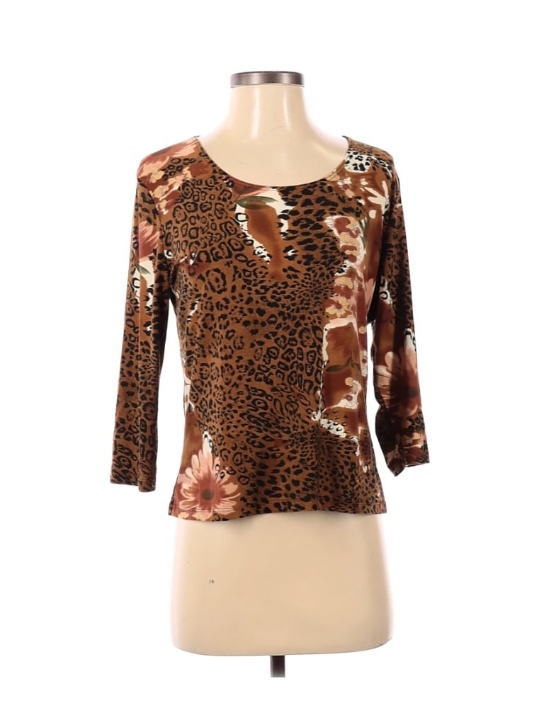 Susan Lawrence Animal Print Brown 3/4 Sleeve T-Shirt Size XL (Petite ...