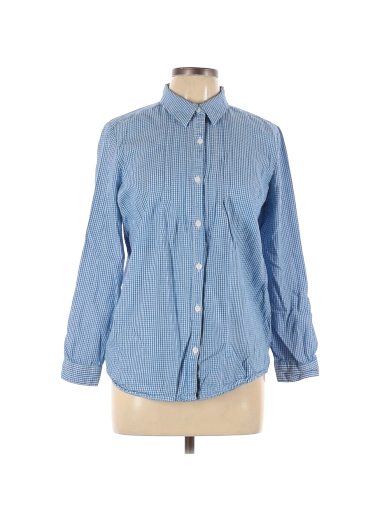 White Stag 100% Cotton Blue Long Sleeve Button-Down Shirt Size L - 55% ...