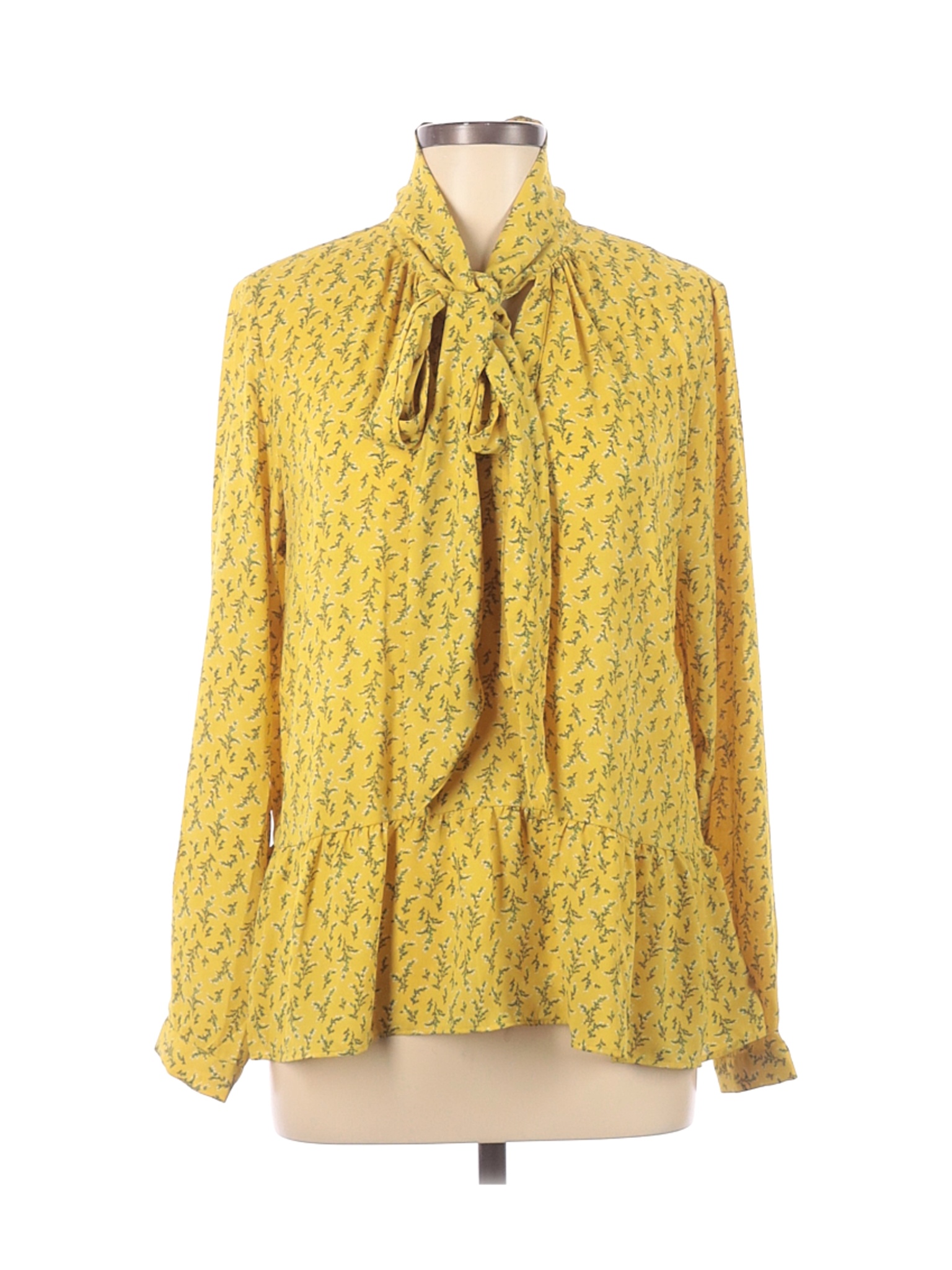 Ann Taylor Loft 100 Polyester Yellow Long Sleeve Blouse Size L 62