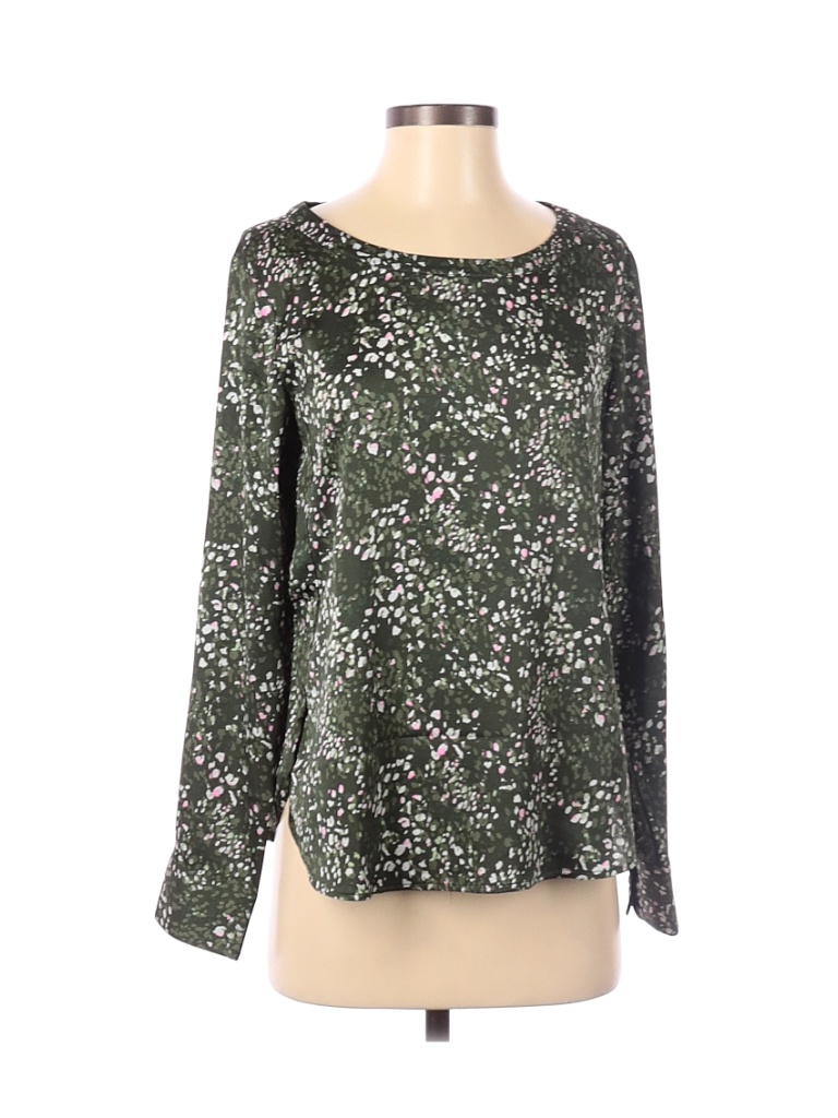 Banana Republic 100% Polyester Floral Green Long Sleeve Blouse Size XS ...