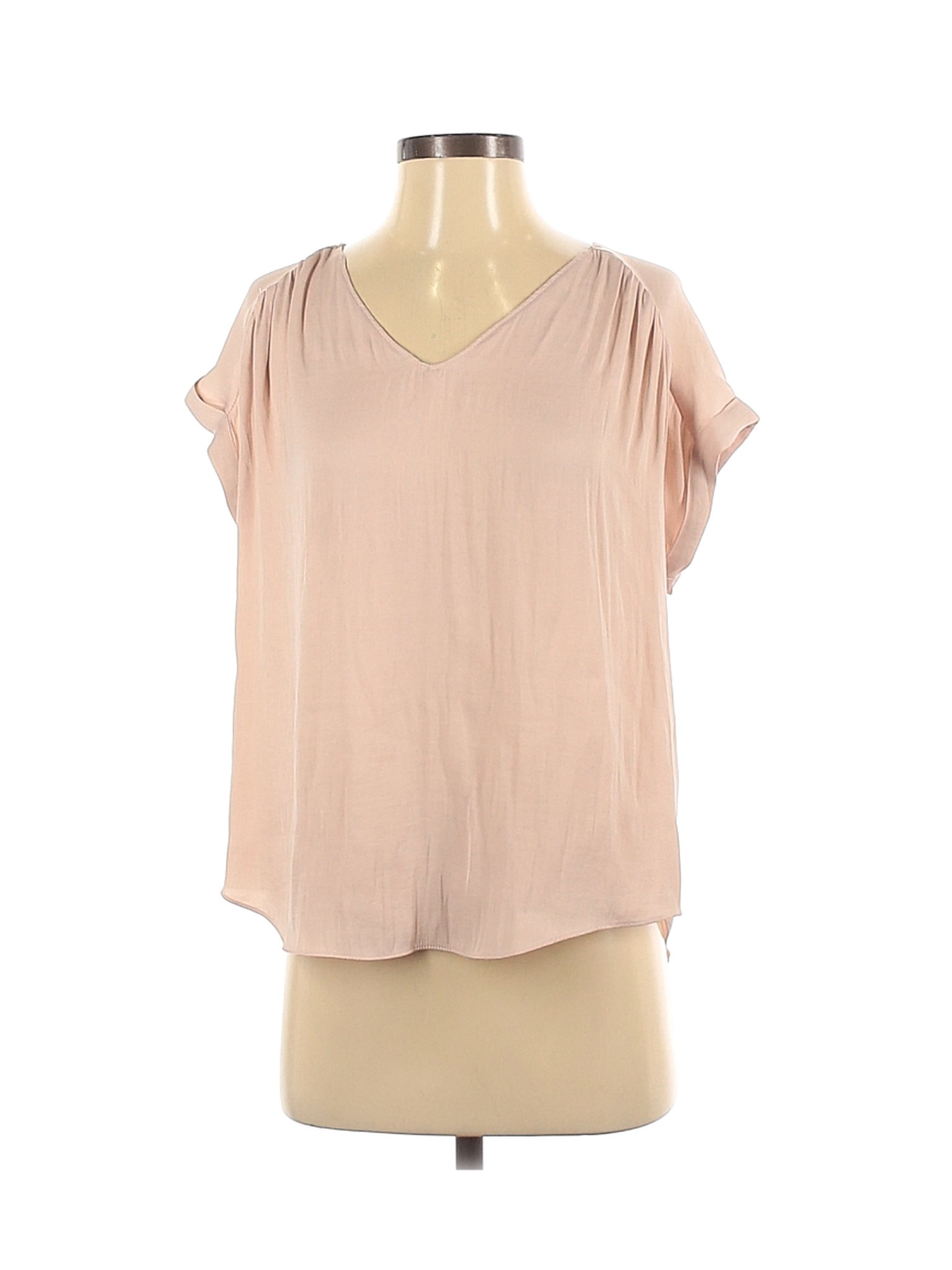 Naked Zebra Polyester Solid Tan Pink Short Sleeve Blouse Size S