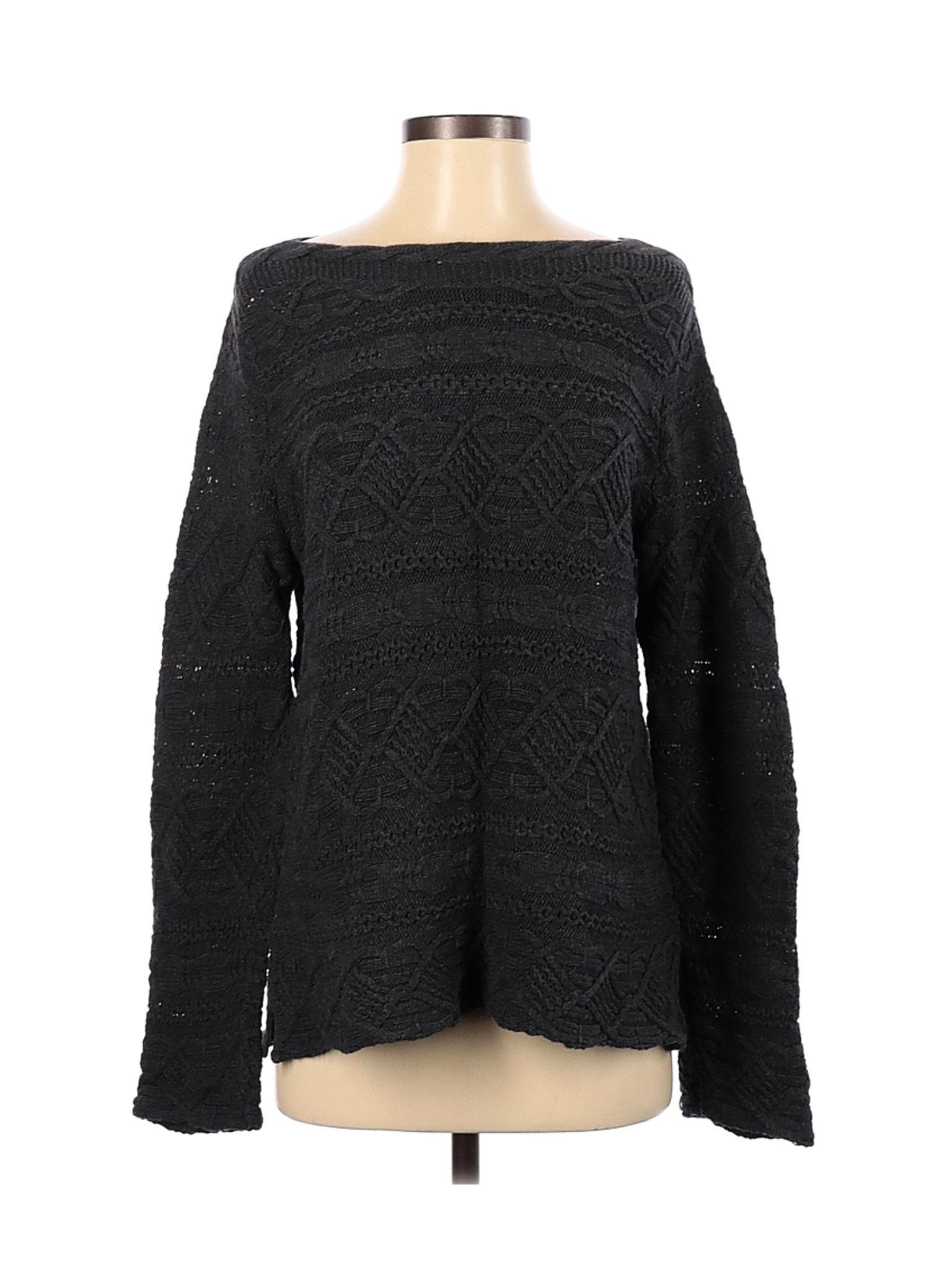 Jeanne Pierre 100% Cotton Solid Black Gray Pullover Sweater Size M - 62 ...