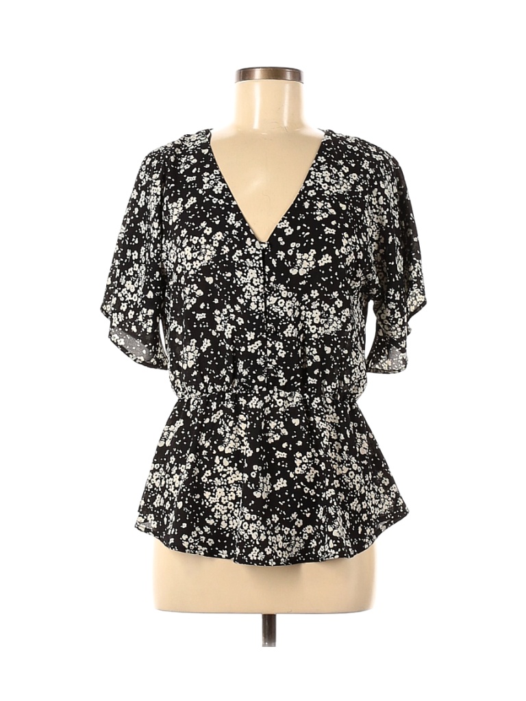 Sienna Sky 100% Polyester Floral Black Short Sleeve Blouse Size M - 64% ...