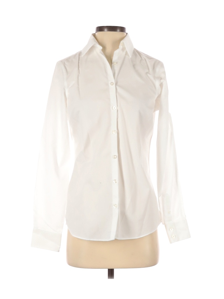 Lands' End 100% Cotton Solid White Long Sleeve Button-Down Shirt Size 2 ...