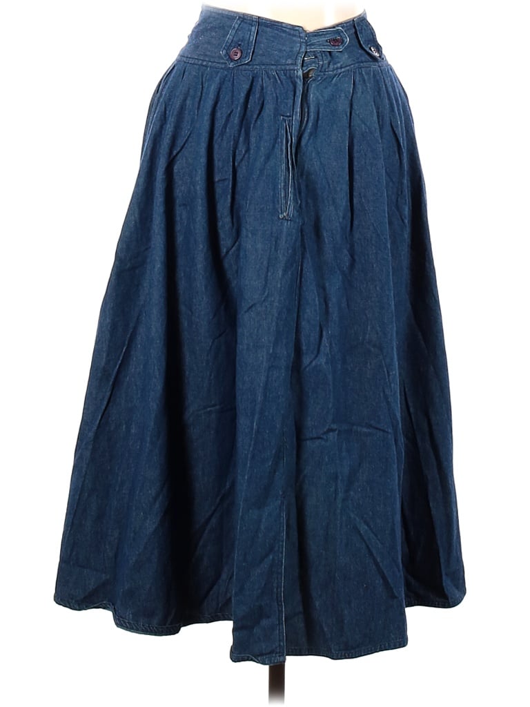 Diane von Furstenberg 100% Cotton Solid Blue Denim Skirt Size 10 - 80% ...