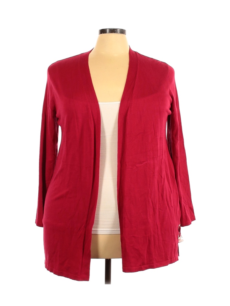 JM Collection Solid Red Cardigan Size 3X (Plus) - 61% off | thredUP
