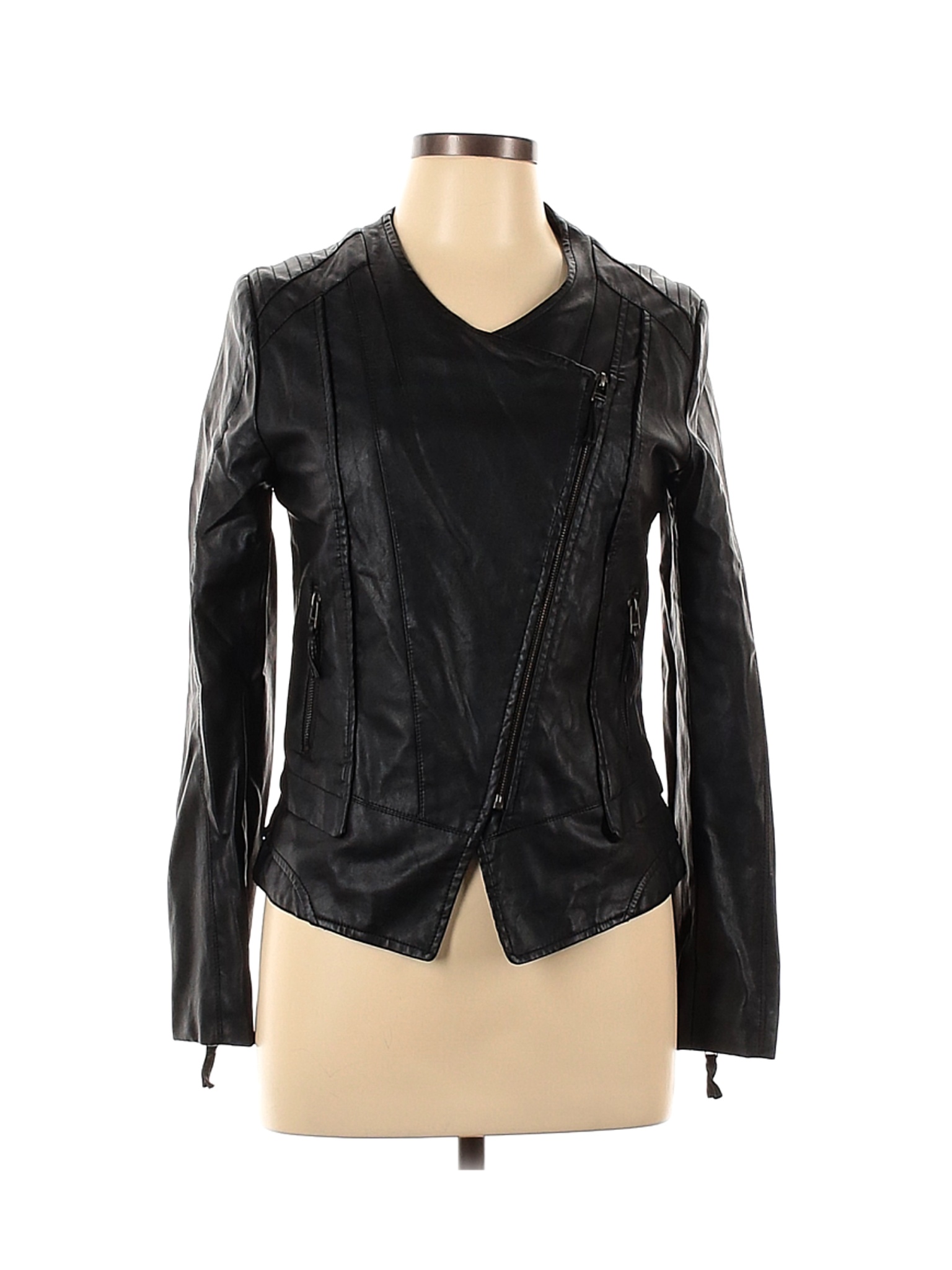Trafaluc by Zara Solid Black Faux Leather Jacket Size L - 71% off | ThredUp