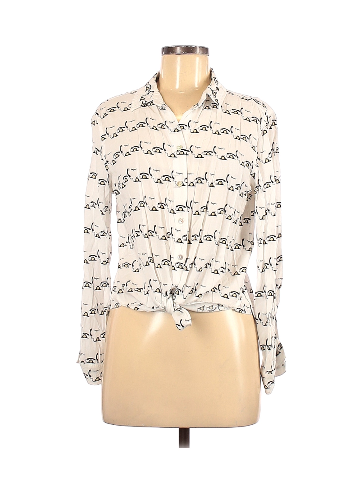 Jane and Delancey Floral Ivory White Long Sleeve ButtonDown Shirt Size