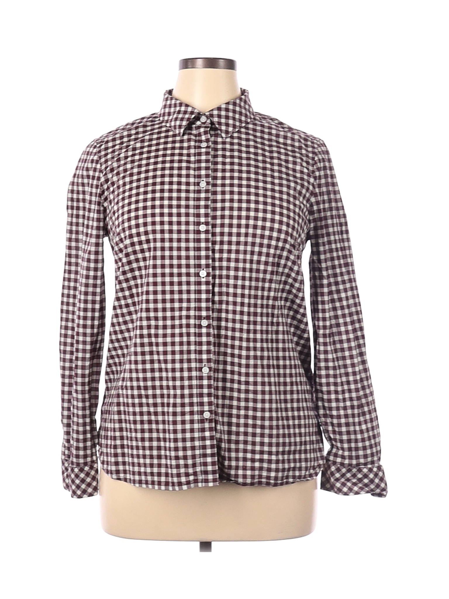 Talbots Outlet 100% Cotton Checkered-gingham Burgundy Long Sleeve ...