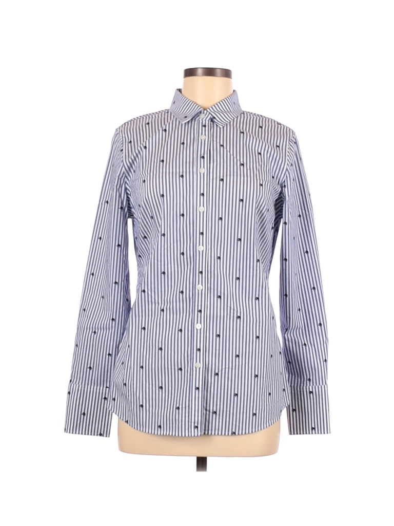 Banana Republic Stripes Polka Dots Blue Long Sleeve Button-Down Shirt Size 8 - photo 1
