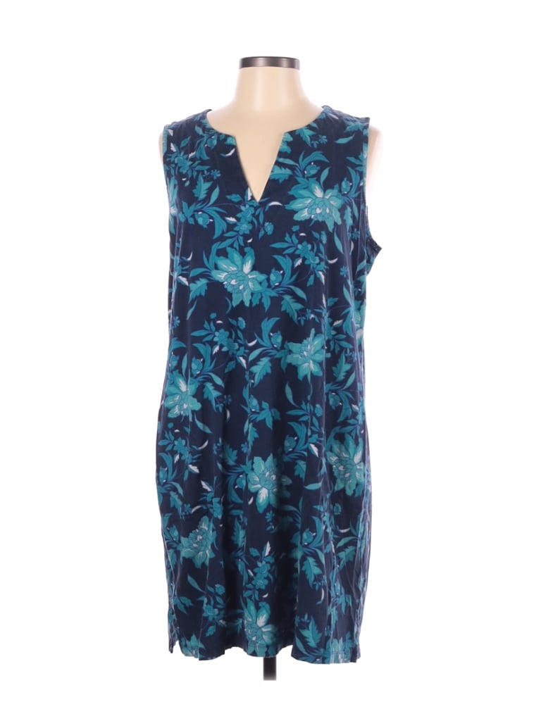 Lands' End 100% Cotton Floral Blue Casual Dress Size L - 74% off | thredUP