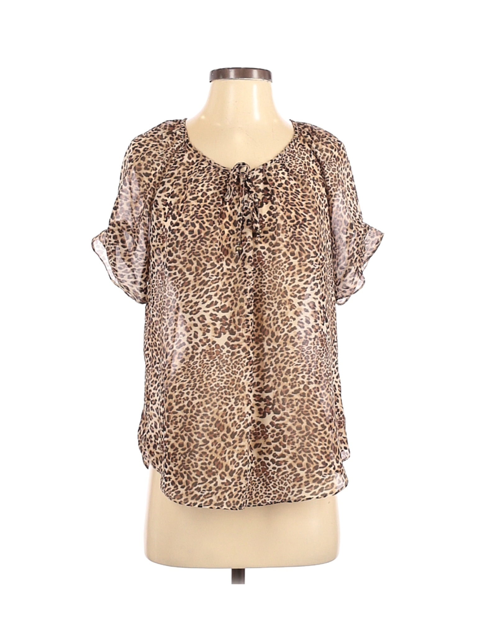 By & By 100% Polyester Animal Print Brown Short Sleeve Blouse Size S ...