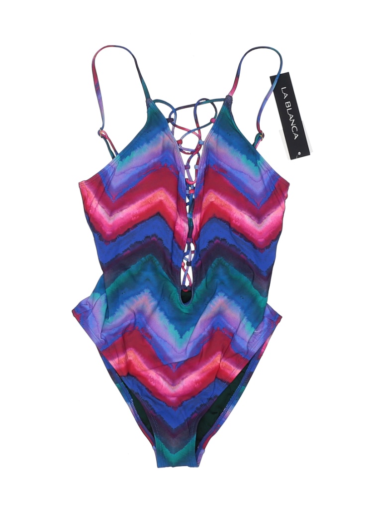 La Blanca Chevronherringbone Blue One Piece Swimsuit Size 4 51 off thredUP