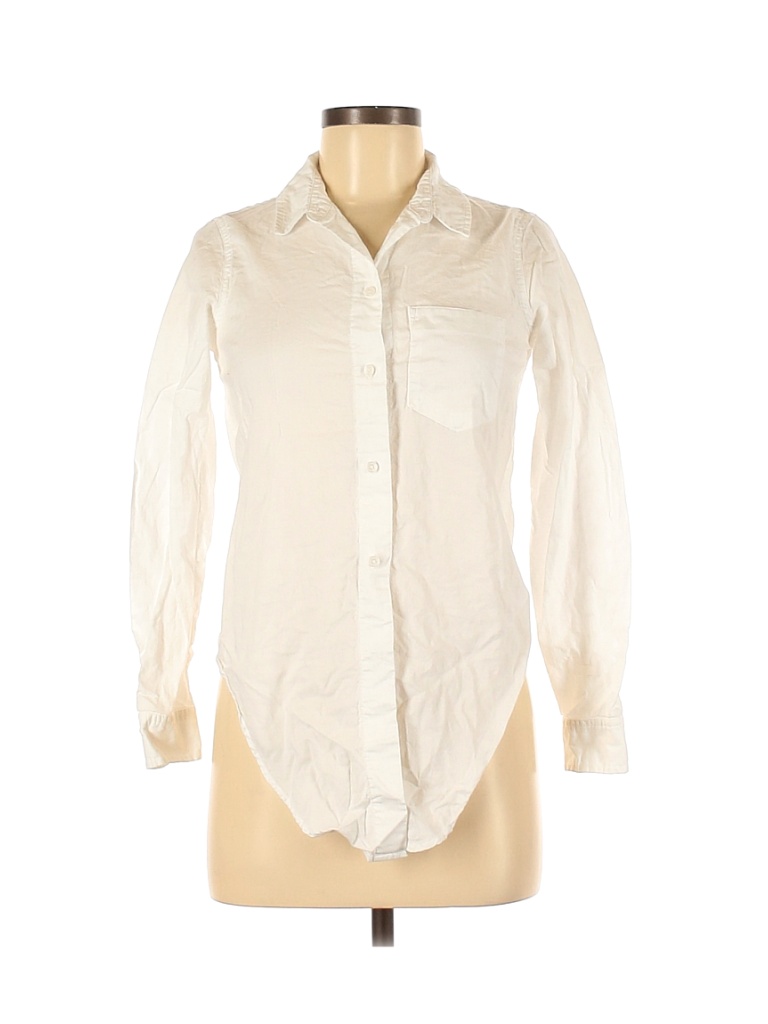 Madewell 100% Cotton Solid Ivory White Long Sleeve Button-Down Shirt ...