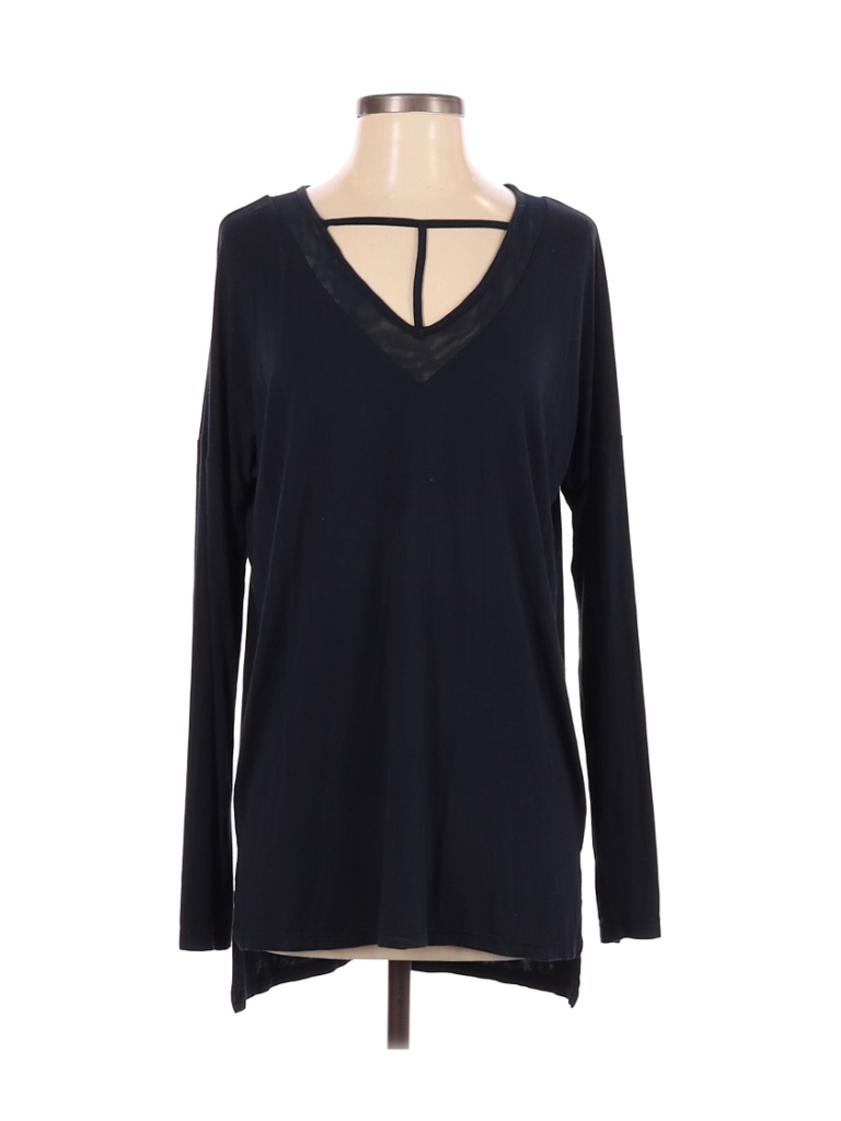 Demerara by Cassie & Andrea Ganesh Solid Black Blue Long Sleeve Top ...