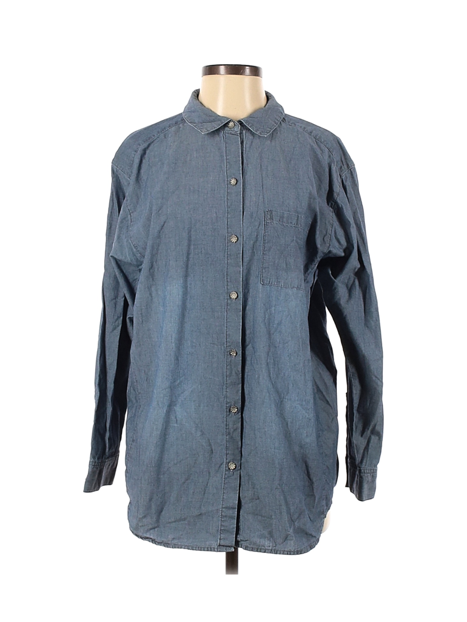 J.Jill 100% Cotton Solid Blue Long Sleeve Button-Down Shirt Size M - 76 ...