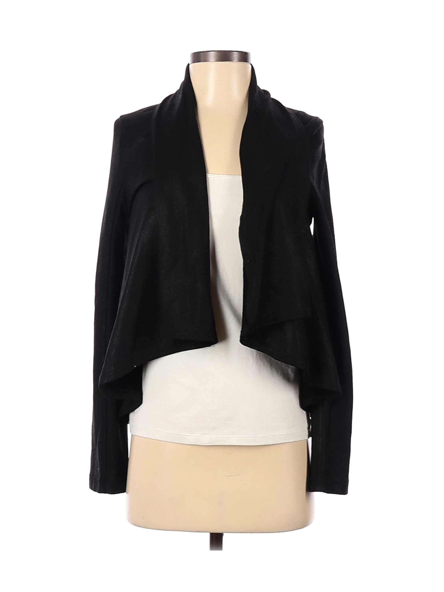 Krisa 100% Polyester Solid Color Block Black Cardigan Size S - 96% off ...