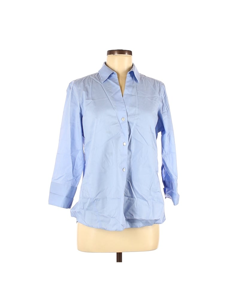Foxcroft Solid Blue 3/4 Sleeve Button-Down Shirt Size M - 75% off | thredUP