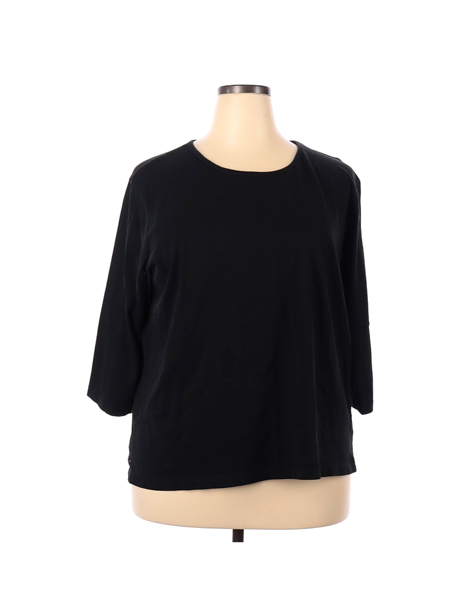 CW Classics 100% Cotton Solid Black Long Sleeve T-Shirt Size 2X (Plus ...