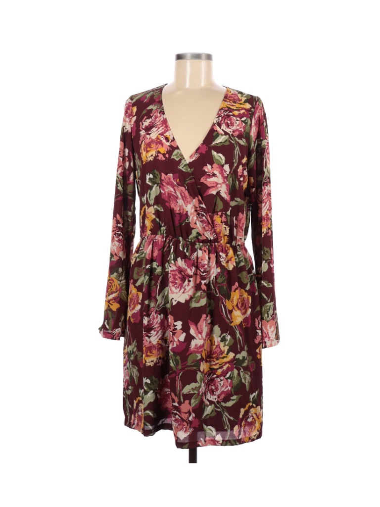 Saks Color Saks Fifth Avenue 100% Polyester Floral Multi Color Burgundy Casual ...