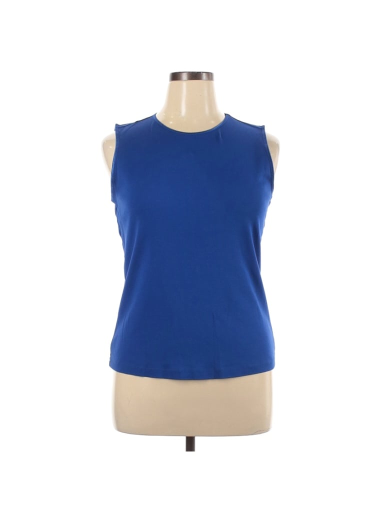 Christopher & Banks 100% Cotton Solid Blue Sleeveless T-Shirt Size XL ...