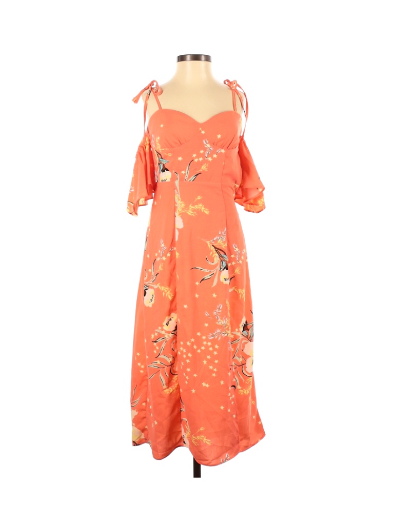 Urban Outfitters 100 Polyester Floral Orange Casual Dress Size Xs 43