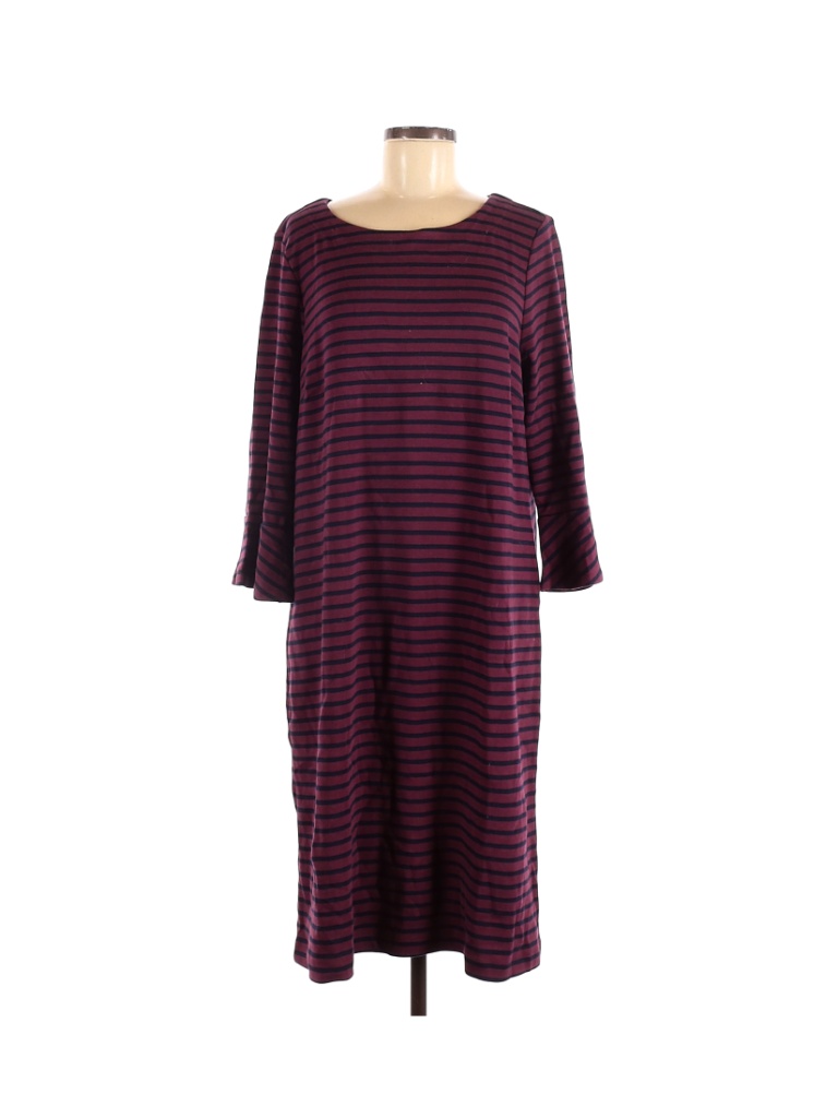 Talbots 100% Cotton Stripes Maroon Burgundy Casual Dress Size XL - 75% ...