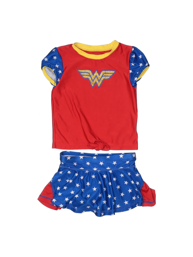 Wonder Woman Red Blue Two Piece Swimsuit Size 4T 46 off thredUP