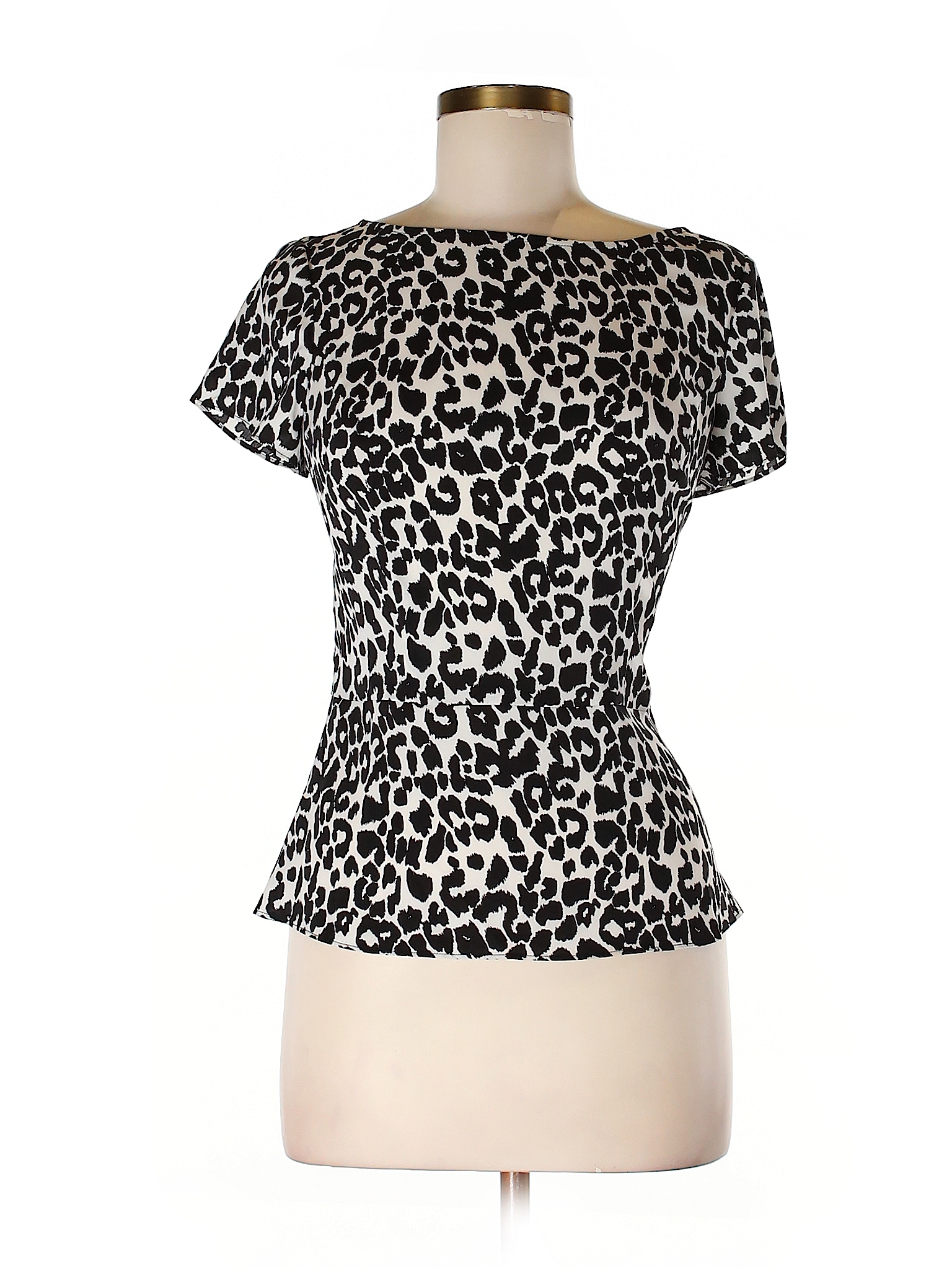 Ann Taylor 100% Polyester Animal Print Black Short Sleeve Blouse Size 8 ...
