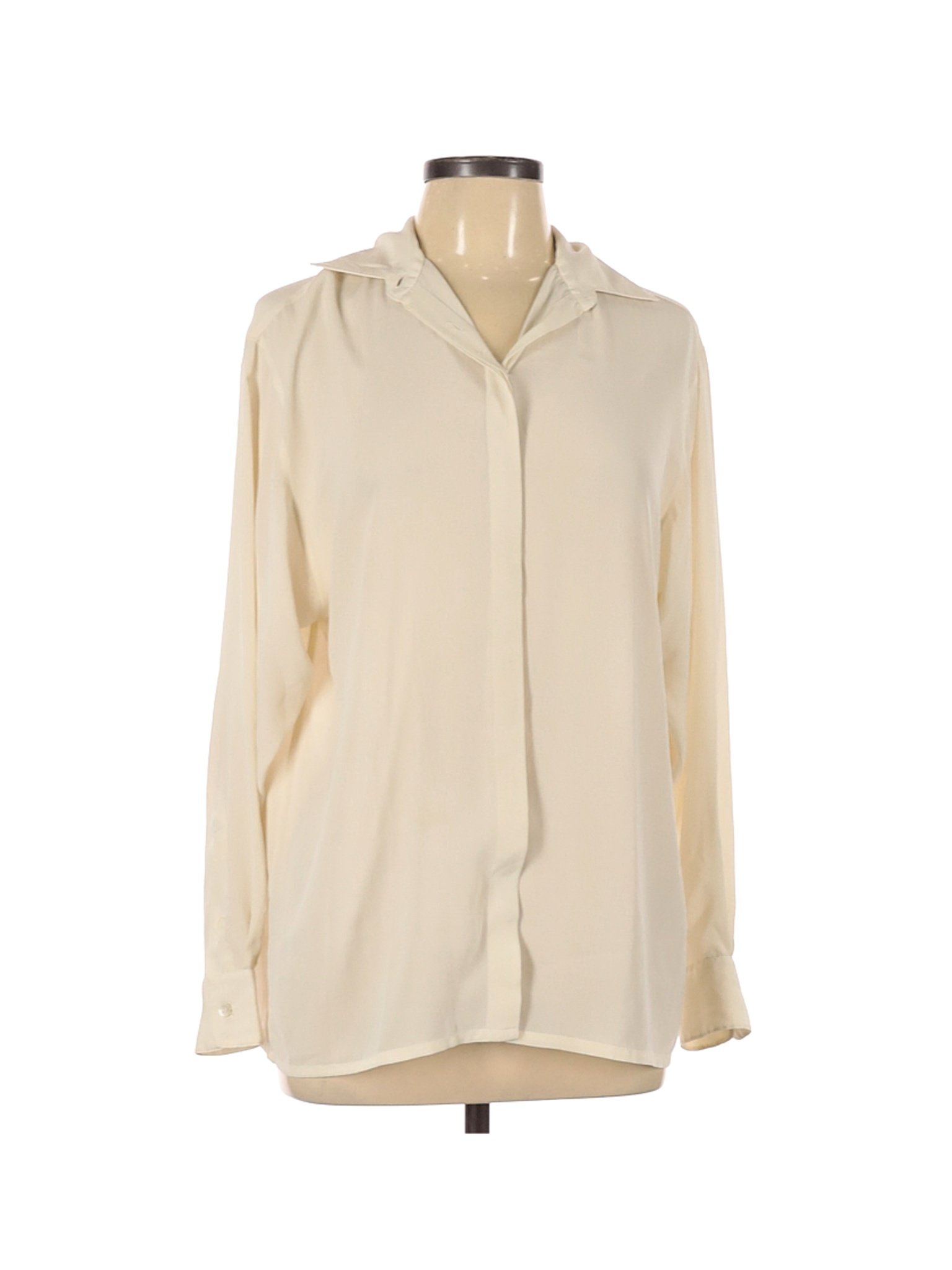 Evan Picone 100 Polyester Solid Tan Ivory Long Sleeve Blouse Size 12