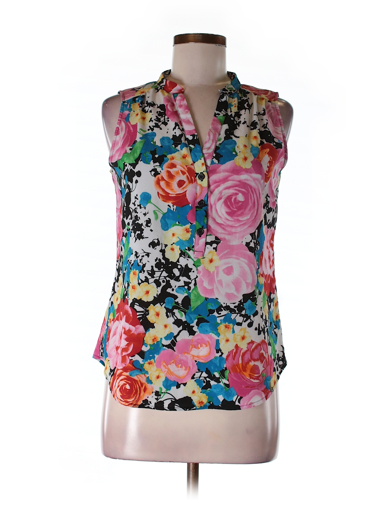 New York & Company 100% Polyester Floral Pink Sleeveless Blouse Size S ...