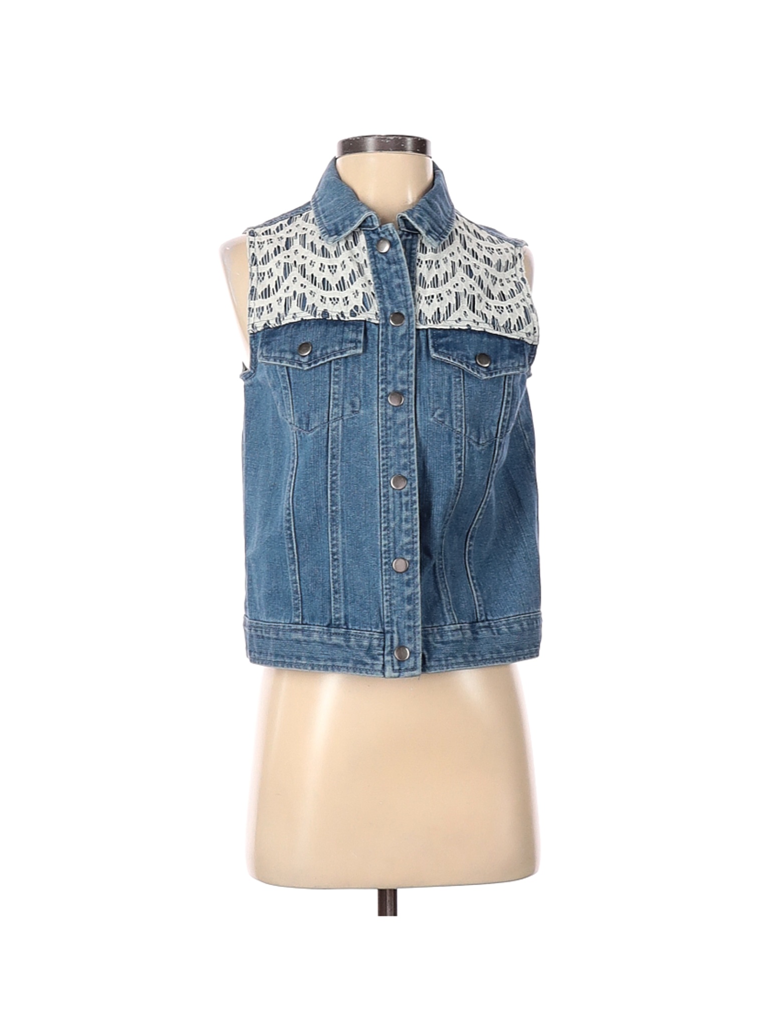 NY Collection Denim Vest: Blue Solid Jackets \u0026 Outerwear - Size Small , thredUP