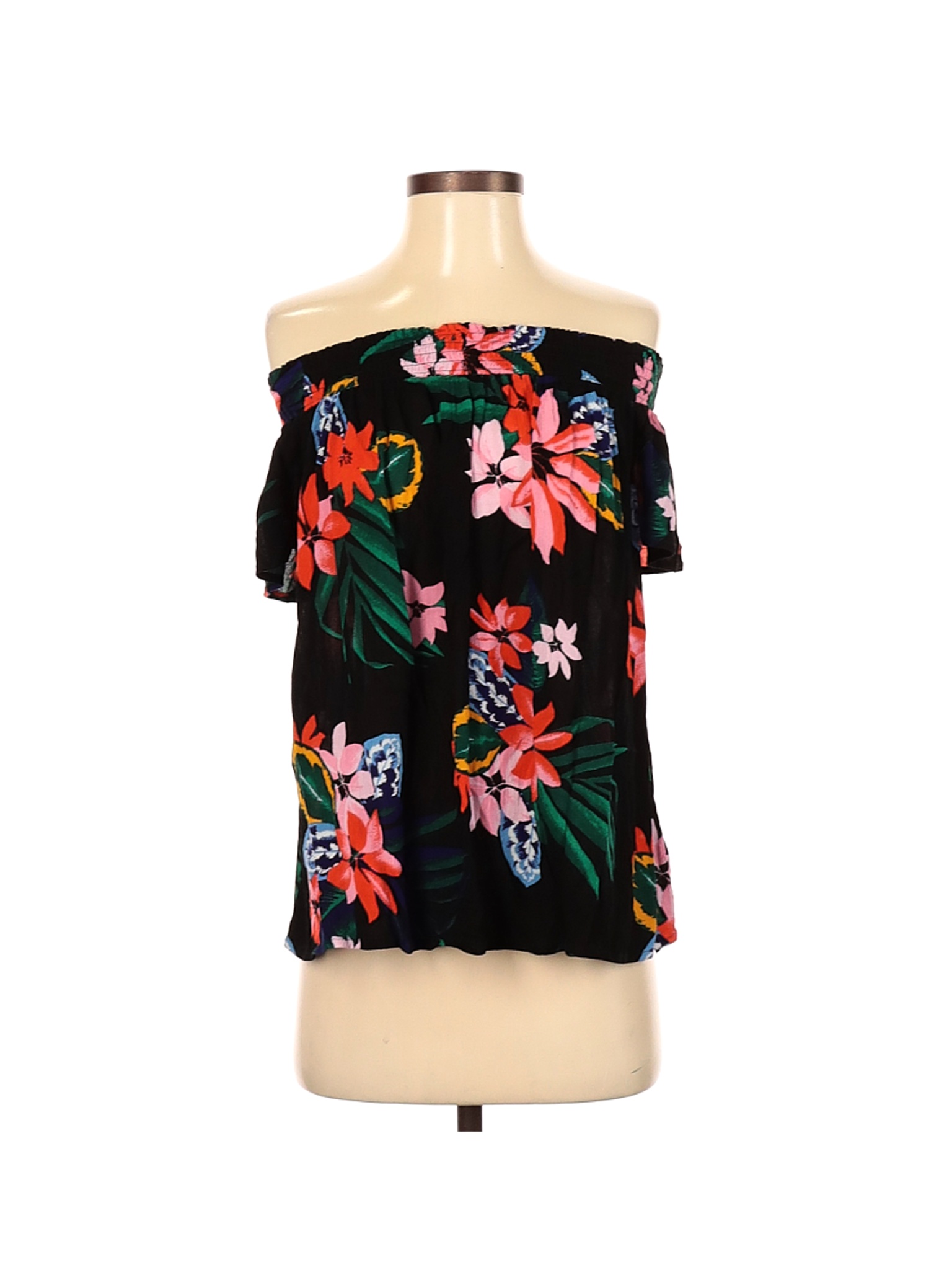 Old Navy 100 Rayon Floral Black Short Sleeve Top Size S 72 Off