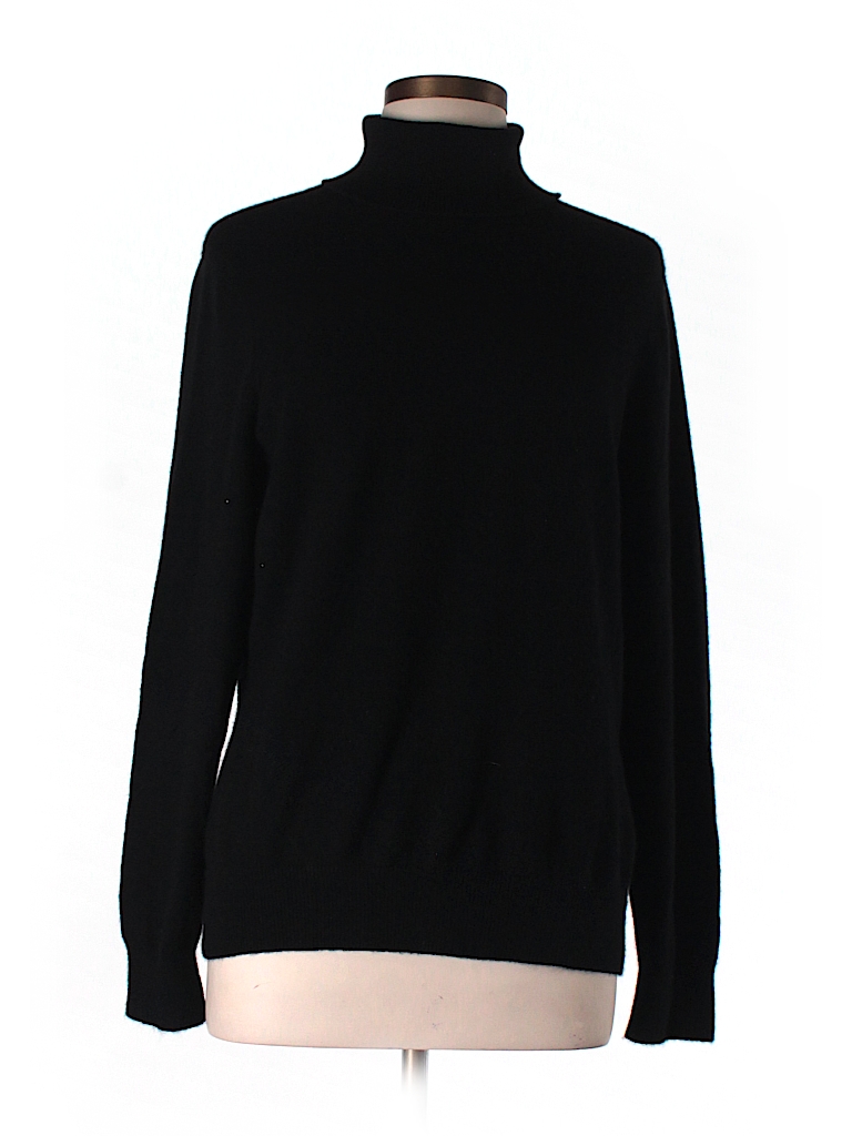 Lands' End 100% Cashmere Solid Black Cashmere Pullover Sweater Size L ...