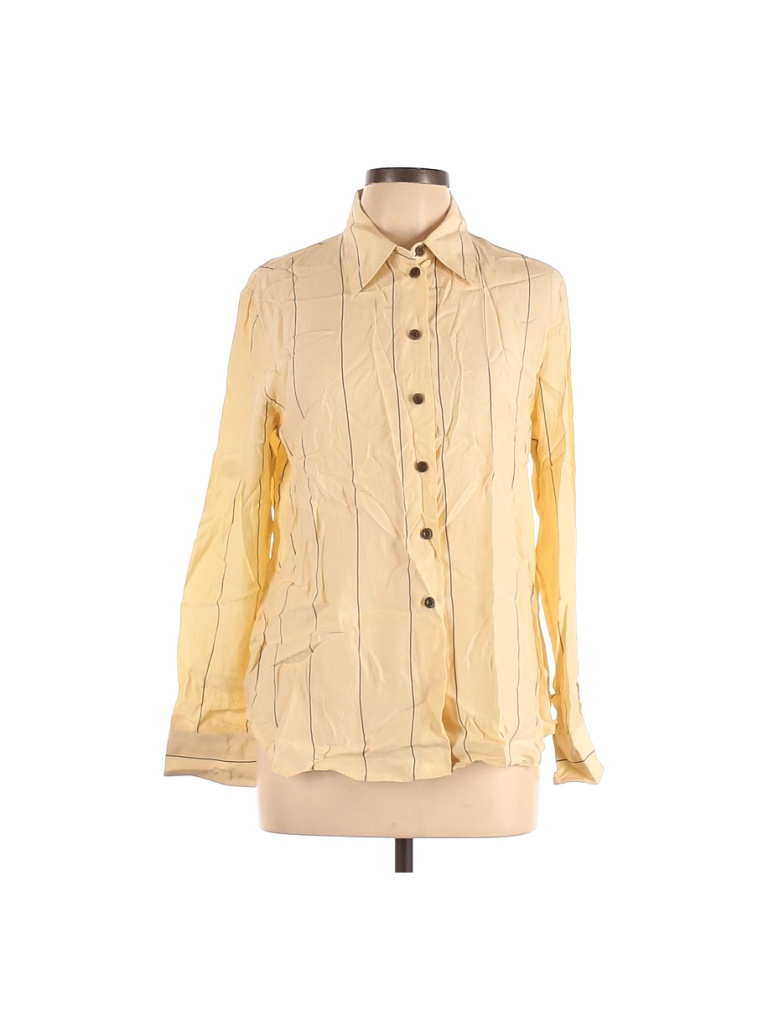 Peter Nygard 100% Silk Solid Tan Yellow Long Sleeve Silk Top Size 12 ...