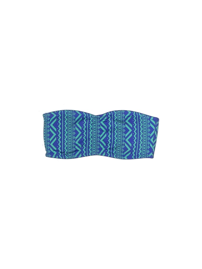 Unbranded Aztec Or Tribal Print Jacquard Fair Isle Blue Swimsuit Top Size M - photo 1