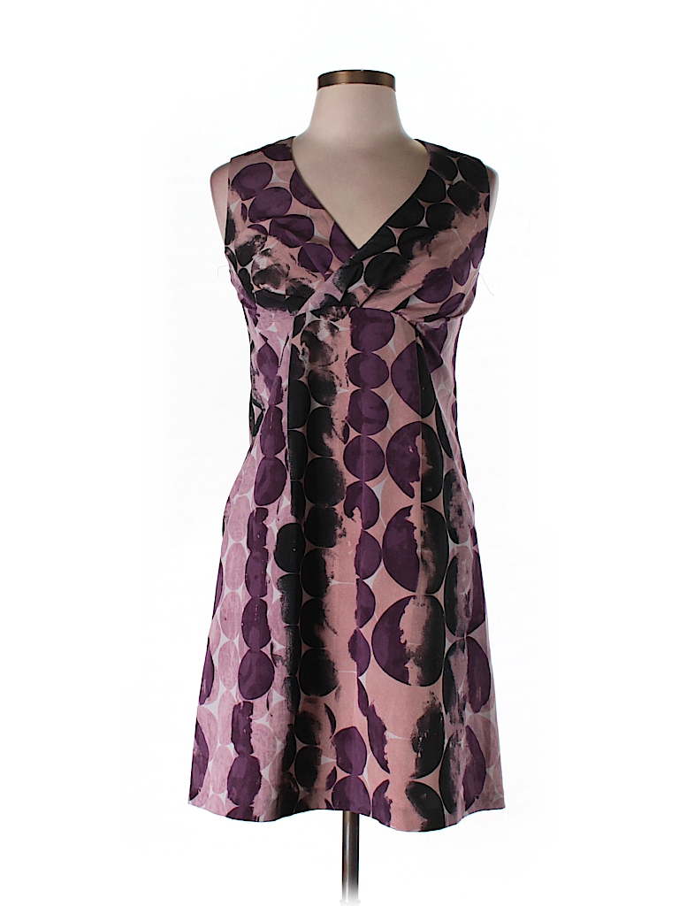 Simply Vera Vera Wang 100% Polyester Print Purple Casual Dress Size 6 ...