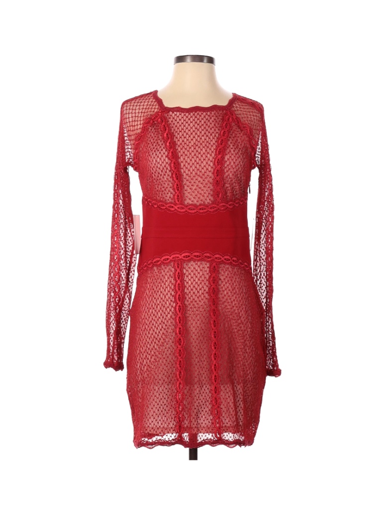 Free People 100 Polyester Solid Red Cocktail Dress Size S 38 Off