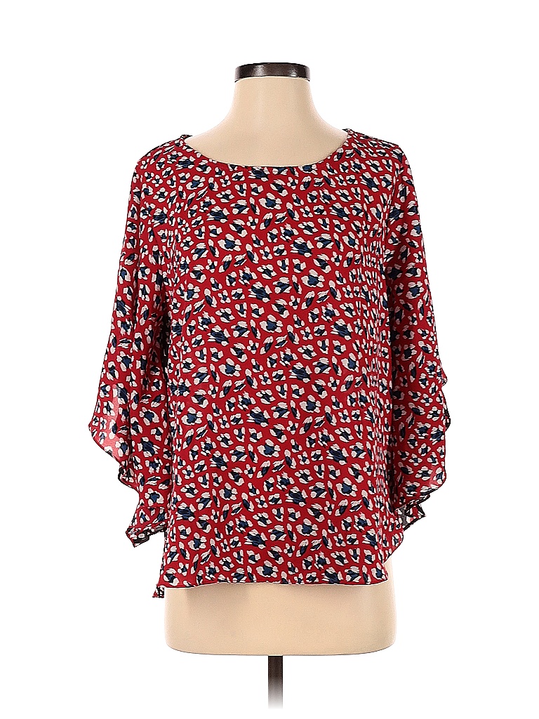 Umgee 100% Polyester Animal Print Red 3/4 Sleeve Blouse Size S - 86% ...