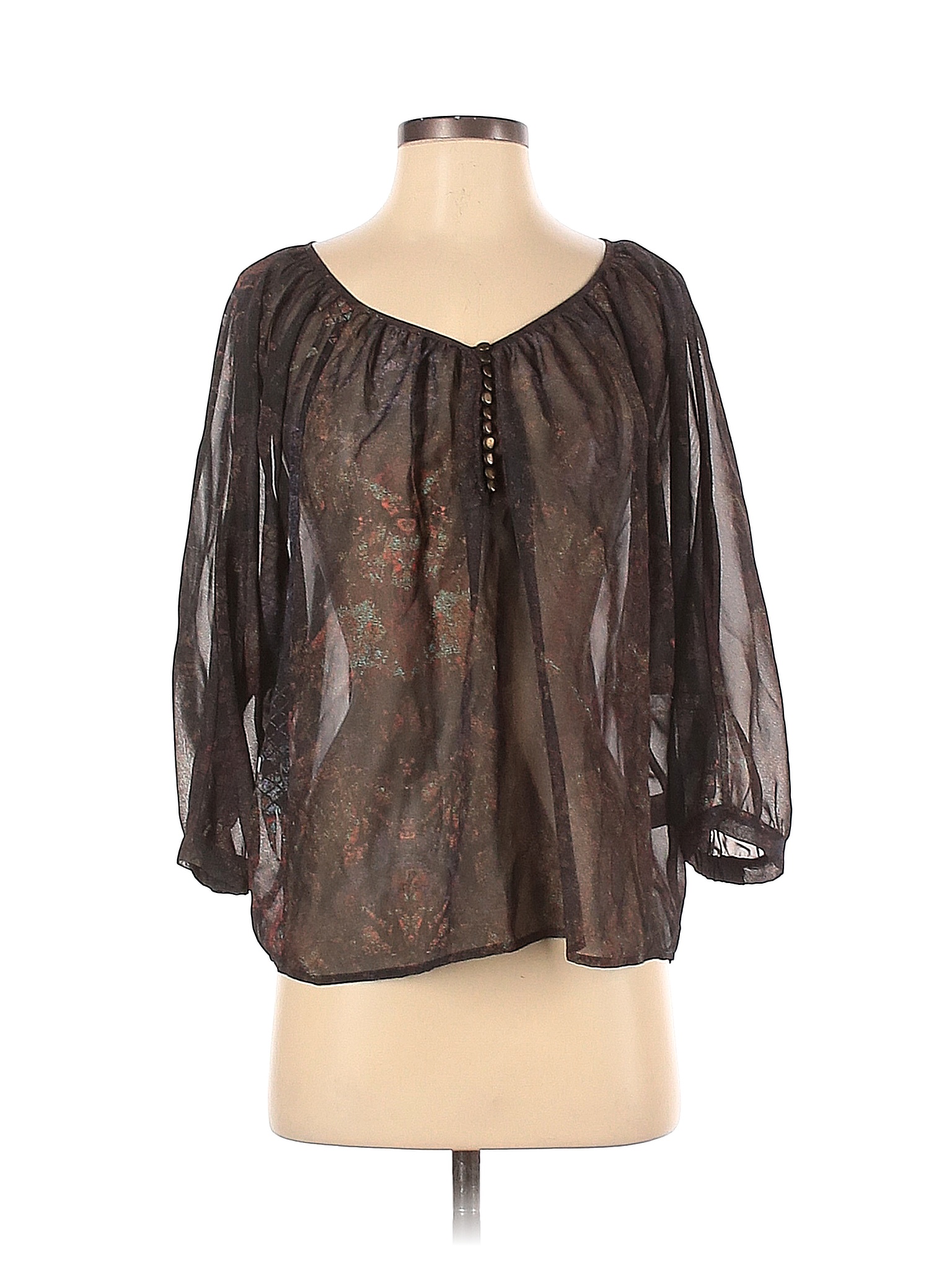 Twelfth Street by Cynthia Vincent Black Lace Front Blouse Top New 3/4 Sleeve 