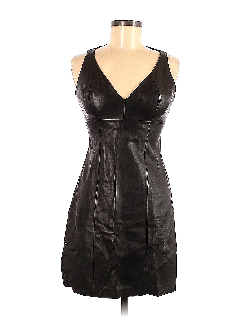 Michael Hoban 100% Leather Solid Black Gray Cocktail Dress Size 6 - 85% ...