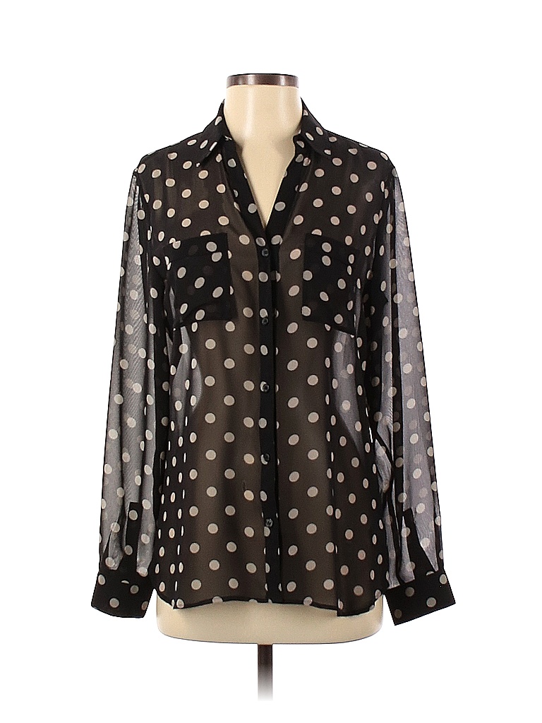 Coldwater Creek 100% Polyester Polka Dots Black Long Sleeve Blouse Size ...