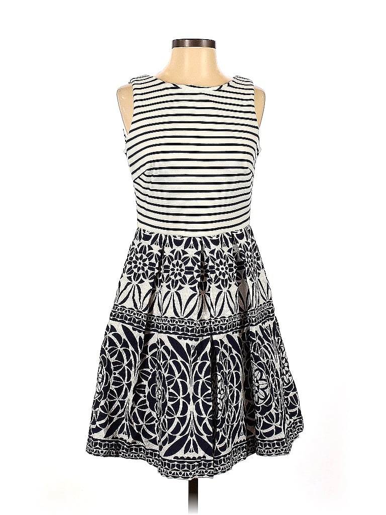 Taylor Paisley Fair Isle Graphic Stripes Aztec Or Tribal Print Blue White Casual Dress Size 2 - photo 1