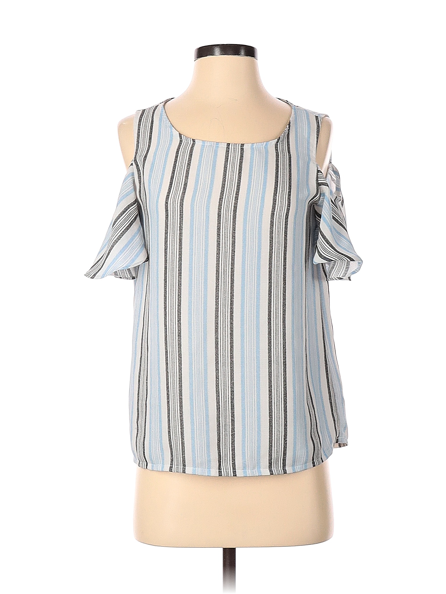 Lucky Brand 100% Polyester Stripes Blue Short Sleeve Blouse Size XS ...