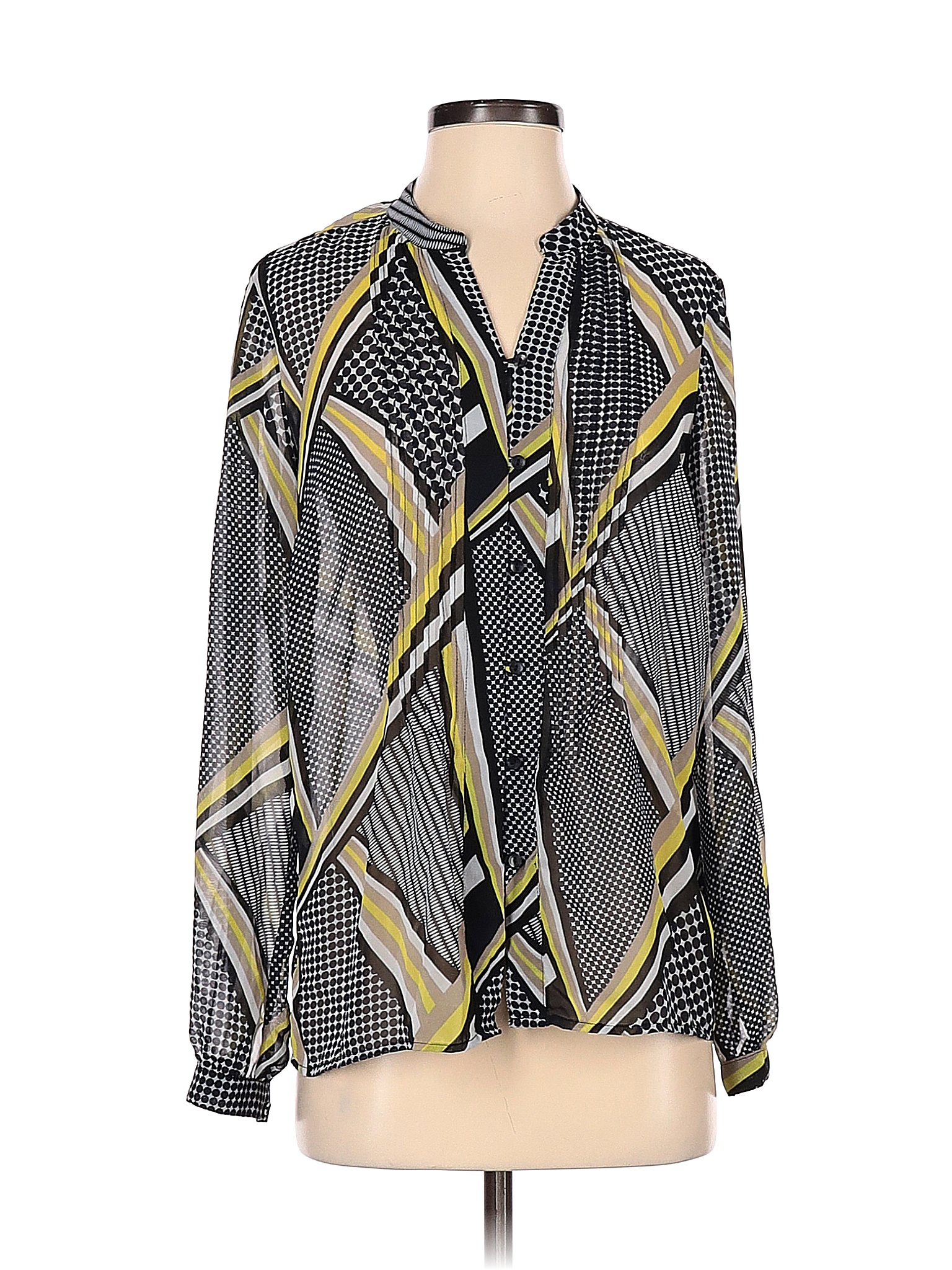 Liz Claiborne 100% Polyester Stripes Yellow Long Sleeve Blouse Size S ...