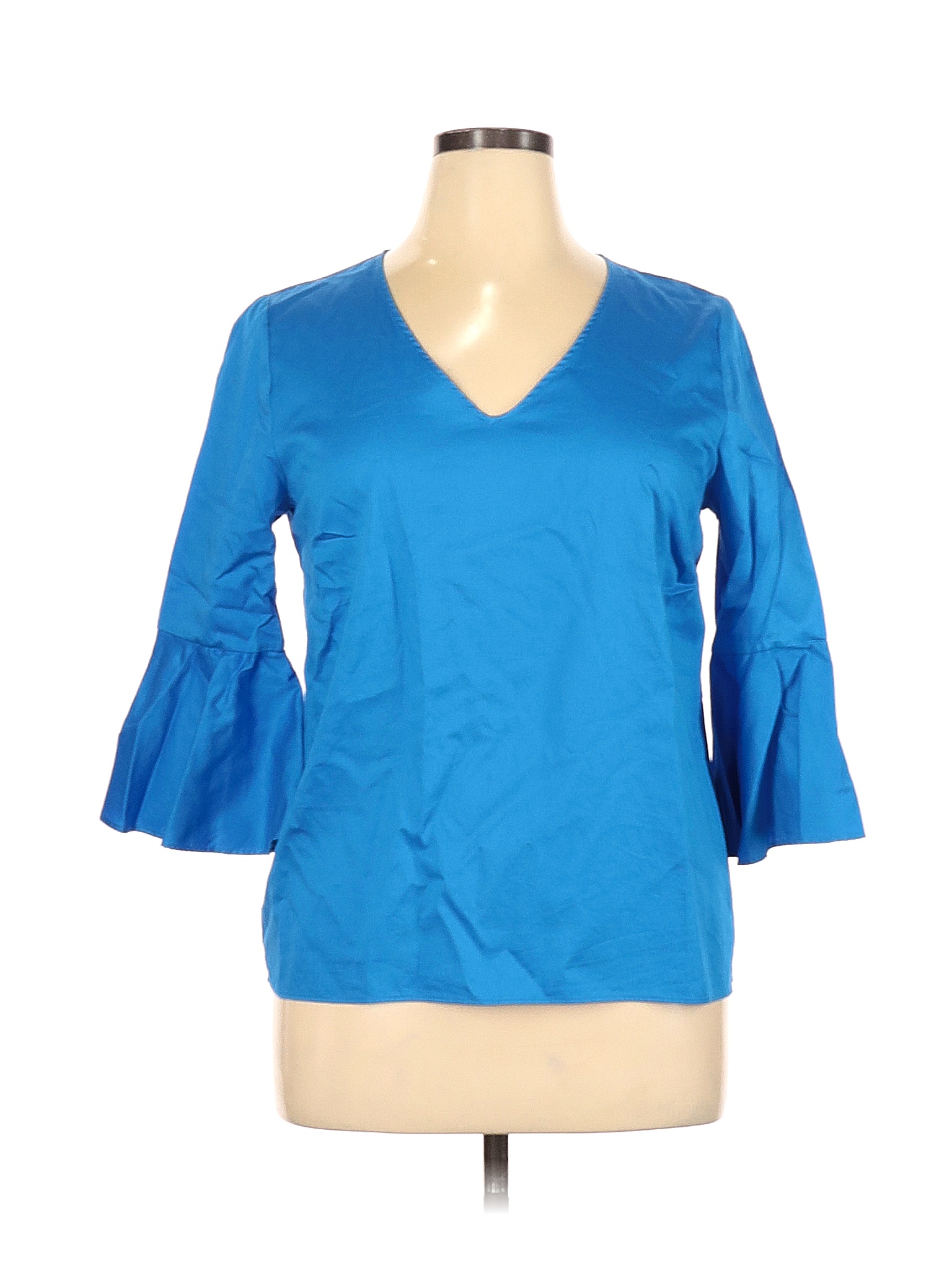 Jane And Delancey 100 Cotton Solid Blue Long Sleeve Blouse Size Xl